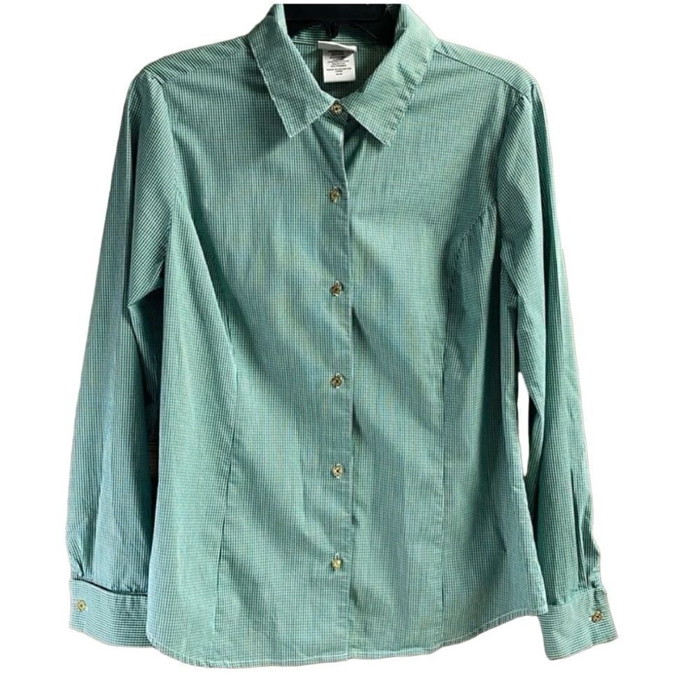 Jaclyn Smith Ladies Long Sleeve Button Down Tailored Blouse, Size Medium, Green